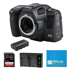 blackmagic design pocket cinema camera 6k pro bundle – includes sandisk extreme pro 64gb sdxc card, additional np-f570 battery, dual battery charger, and solidsignal microfiber cloth