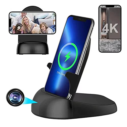 Wlofoisz Hidden Camera Spy Camera WiFi Wireless Phone Charger, Nanny Spy Cam Motion Activated,HD1080P/4K (Rotate Lens) with 250°Viewing Angle, camaras espias ocultas for Home Office Security(2.4/5G)