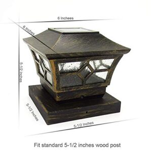 CHEEKON 5-1/2 x 5-1/2 Solar Post Cap Lights, Metal and Glasses, Bronze, Wood Post Fence Post Cap Outdoor Garden Yard Deck Street Top Wall