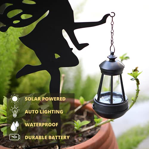 JHBOX Fairy Decor Garden Statues with Solar Lanterns, Solar Outdoor Lights Decorative with Metal Ground Stakes, Solar Landscape Lights Christmas Winter Holiday Decorations ( one Pair )