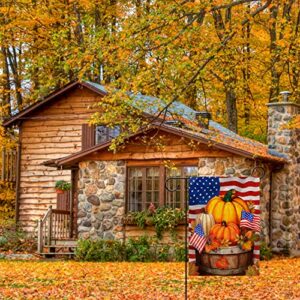 Furiaz Fall Thanksgiving Pumpkin Small Decorative Garden Flag, Autumn Maple Leaves Yard Outside Decorations, Patriotic American Farmhouse Burlap Outdoor Decor Double Sided 12 x 18