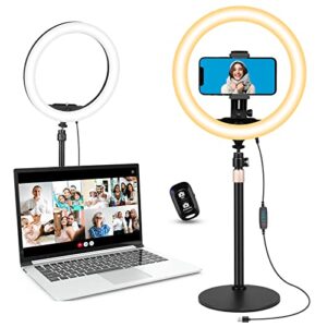 sensyne desktop ring light for video conference lighting, 10″ ring light with stand for computer zoom meetings, laptop ring light for video recording/live streaming/make up/online video call