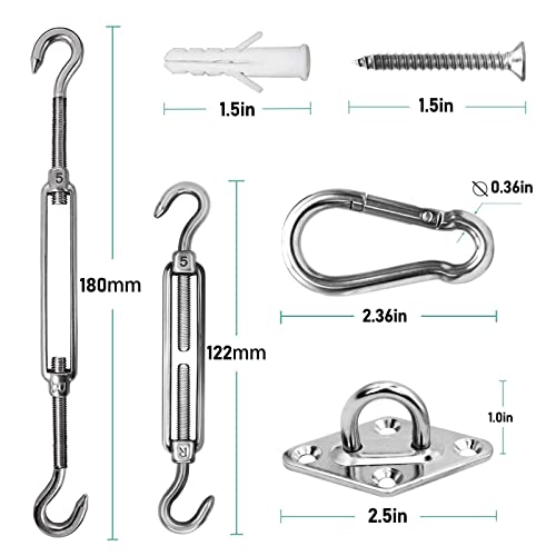 Kawoco 80PCS Sun Shade Hardware Kit, Heavy Duty Anti-Rust Rectangular/Square/Triangle Shade Sails Installation for Sun Shades Outdoor Patio Lawn and Garden