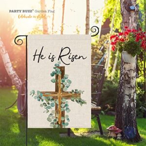 He is Risen Easter Garden Flag Eucalyptus Cross (12x18, Double Sided) Christian Religious Easter Yard Flag Outside Outdoor