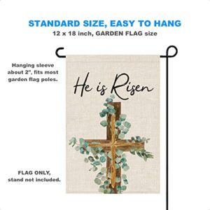 He is Risen Easter Garden Flag Eucalyptus Cross (12x18, Double Sided) Christian Religious Easter Yard Flag Outside Outdoor