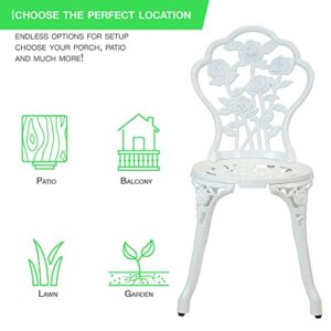 Patio Premier 217004 3pc Outdoor Rose Garden Bistro Set, Cast Iron and Aluminum Frame, White