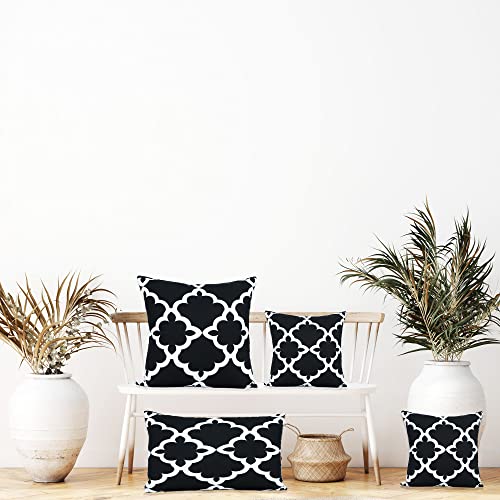 BOYSUM Black and White Outdoor Pillows Cover for Patio Furniture Waterproof Boho Throw Pillow Covers Set of 2 (Black Flower, 12''x20'')