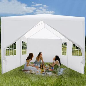 10x20ft Waterproof Canopy, Stable Tent Canopy with 6 Sidewalls, Waterproof PE Cover & Sturdy Steel Frame, Easy to Assemble for Commercial Area Beaches Playgrounds Gardens Farms