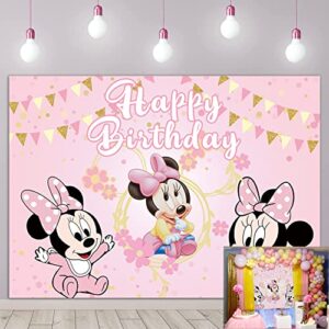 cartoon baby mouse backdrop kids 1st 2nd birthday pink mouse theme party photography backdrop girls baby shower cake table decoration background (7x5ft)