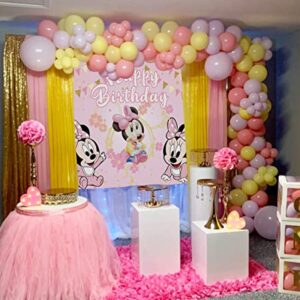 Cartoon Baby Mouse Backdrop Kids 1st 2nd Birthday Pink Mouse Theme Party Photography Backdrop Girls Baby Shower Cake Table Decoration Background (7x5ft)