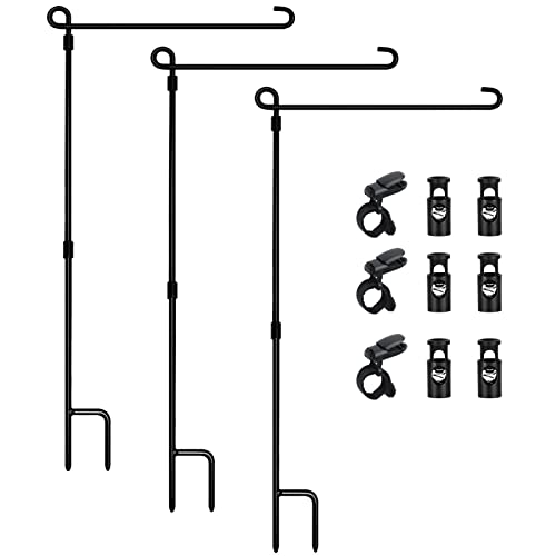 Garden Flag Stand 3 Pack,Yard Flag Holder,Premium Garden Flag Holder,12x18 Small Banner Garden Sign Stakes Holders,Small Yard Falgs Stands Pole,Metal Flagpole With Tiger Clip And Spring Stoppers