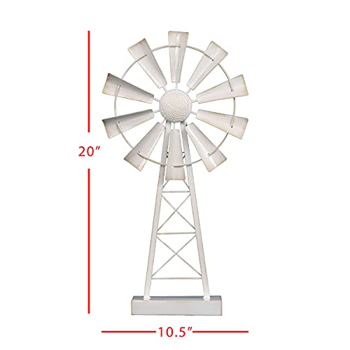 Foreside Home & Garden White Large Enamel Metal Windmill Table Decor