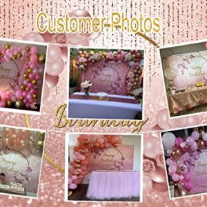 Rose Gold Happy Birthday Backdrop Pink Rose Gold Floral Balloon Rose Gold Bokeh Photography Background Women Sweet Princess Girl 16th 30th Birthday Party Dessert Cake Table Decor Props 7x5FT