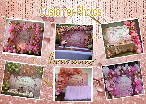 Rose Gold Happy Birthday Backdrop Pink Rose Gold Floral Balloon Rose Gold Bokeh Photography Background Women Sweet Princess Girl 16th 30th Birthday Party Dessert Cake Table Decor Props 7x5FT