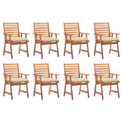 vidaXL 8X Solid Acacia Wood Patio Dining Chairs with Cushions Garden Outdoor Terrace Yard Lwan Wooden Dining Dinner Chair Seat Seating