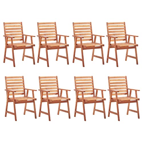 vidaXL 8X Solid Acacia Wood Patio Dining Chairs with Cushions Garden Outdoor Terrace Yard Lwan Wooden Dining Dinner Chair Seat Seating