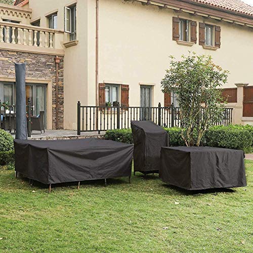 Lagaga Patio Furniture Covers Black Outdoor Rectangular Square 210D Oxford Cloth Garden Table Chair Set Protective Cover with Drawstring Waterproof Dustproof UV Resistant Cover (120x120x74cm)