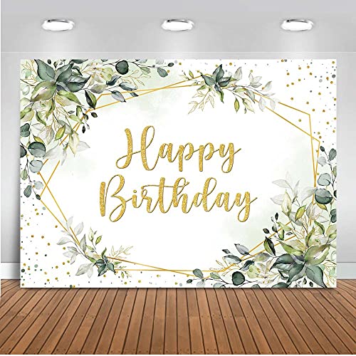 Mocsicka Greenery Birthday Backdrop 7x5ft Eucalyptus Green Leaves Happy Birthday Party Decorations Photo Backdrops Botanical Birthday Photography Background