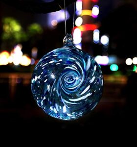 artisan crafts and design 6-inch solar powered hanging galaxy glass gazing ball outdoor garden decoration (aqua-blue)