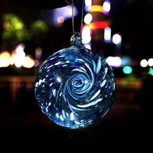 Artisan Crafts and Design 6-Inch Solar Powered Hanging Galaxy Glass Gazing Ball Outdoor Garden Decoration (Aqua-Blue)