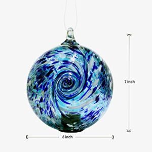 Artisan Crafts and Design 6-Inch Solar Powered Hanging Galaxy Glass Gazing Ball Outdoor Garden Decoration (Aqua-Blue)