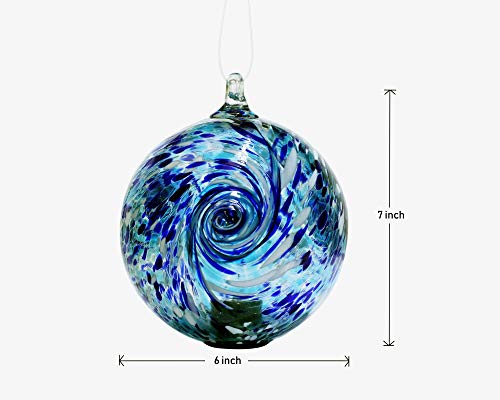 Artisan Crafts and Design 6-Inch Solar Powered Hanging Galaxy Glass Gazing Ball Outdoor Garden Decoration (Aqua-Blue)