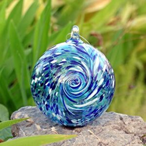 Artisan Crafts and Design 6-Inch Solar Powered Hanging Galaxy Glass Gazing Ball Outdoor Garden Decoration (Aqua-Blue)