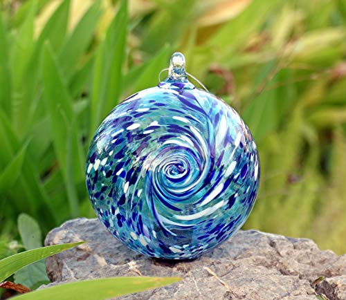 Artisan Crafts and Design 6-Inch Solar Powered Hanging Galaxy Glass Gazing Ball Outdoor Garden Decoration (Aqua-Blue)