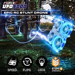 Force1 UFO 5000 Mini Drone for Kids - LED Remote Control Drone Flying Toy, Small RC Quadcopter for Beginners with Leds, 2.4 GHz Remote Control, 360 Flips, 11 LED Modes, 3 Speeds, 2 UFO Drone Batteries