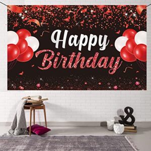 trgowaul happy birthday banner backdrop – red black birthday party decorations, birthday party supplies kids men women, bday gifts sign photo booth background decor girls boys outdoor 70.8*43.3 inches