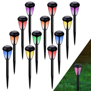 maggift 12 pack solar pathway lights, outdoor rgb color changing garden lights, auto change multicolor, ip44 waterproof solar powered landscape lights for lawn, patio, yard, walkway, deck, driveway