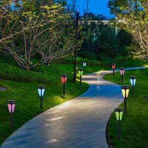 MAGGIFT 12 Pack Solar Pathway Lights, Outdoor RGB Color Changing Garden Lights, Auto Change Multicolor, IP44 Waterproof Solar Powered Landscape Lights for Lawn, Patio, Yard, Walkway, Deck, Driveway