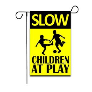 ifhuh slow children at play garden flag safety caution yard sign garden flag fall yard sign garden flags rustic country decor yard decor outdoor decor double sided flax garden flag 12″ x 18″