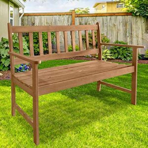 outdoor patio bench furniture wooden bench wicker bench farmhouse bench w/backrest &wide armrest natural oiled for park yard large bench garden bench, (natural