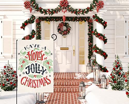 BLKWHT Holly Jolly Christmas Garden Flag 12.5x18 Vertical Double Sided Winter Holiday Yard Decorations S999