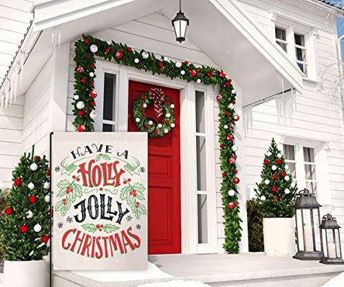 BLKWHT Holly Jolly Christmas Garden Flag 12.5x18 Vertical Double Sided Winter Holiday Yard Decorations S999