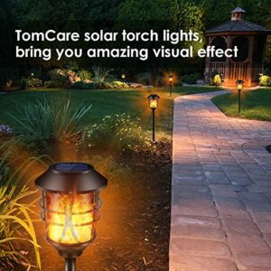 TomCare Solar Lights Metal Flickering Flame Solar Torches Lights Waterproof Outdoor Heavy Duty Lighting Solar Pathway Lights Landscape Lighting Dusk to Dawn Auto On/Off for Garden Patio Yard, 4 Pack