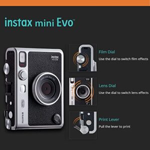 Fujifilm Instax Mini EVO Hybrid Black Instant Camera | Instax Mini Twin Pack Instant Film | 32GB microSD Card with Adapter | Black Camera Case