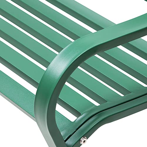 Outogether Steel Bench Metal Bench for Outdoor, Garden Bench for Patio Porch Backyard, Floral Design Backrest Slatted Seat (Green)