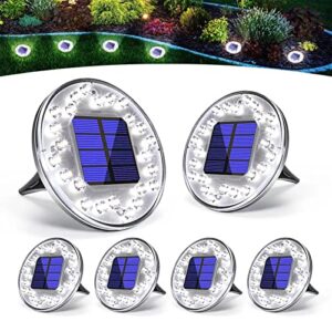 solar ground lights outdoor, 24 led solar garden lights with 2 modes, waterproof solar powered disk lights for pathway, yard, garden, parks, lawn, deck, patio, walkway, corridors (6 packs, white）