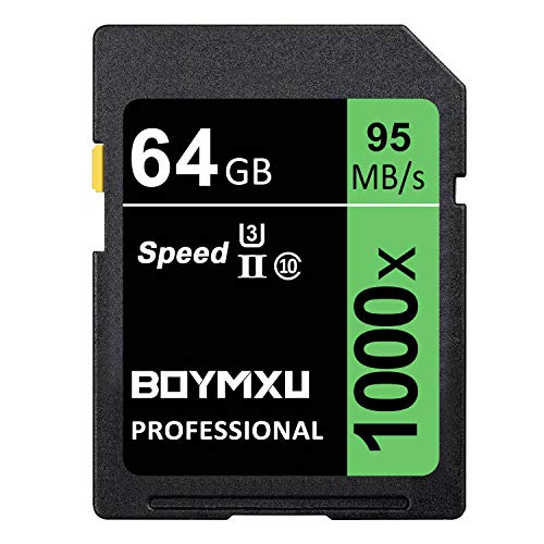 64GB Memory Card, BOYMXU Professional 1000 x Class 10 UHS-I U3 Memory Card Compatible Computer Cameras and Camcorders, Memory Card Up to 95MB/s, Green/Black