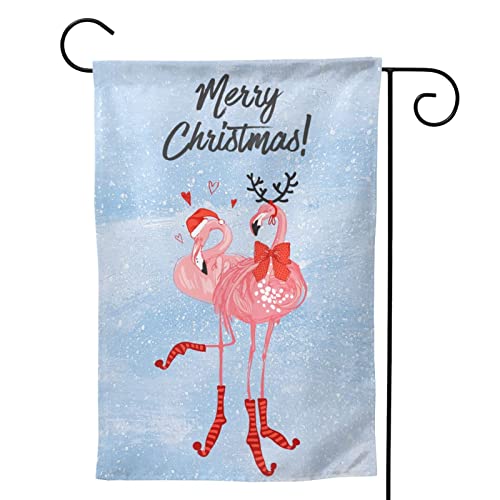 Mr.Tom Merry Christmas Flamingo Garden Flag Double Sided Winter Outdoor Garden Yard Banner Decoration Size 12.5"X18"