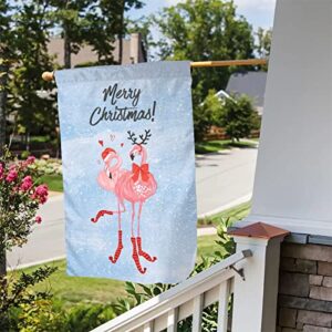 Mr.Tom Merry Christmas Flamingo Garden Flag Double Sided Winter Outdoor Garden Yard Banner Decoration Size 12.5"X18"