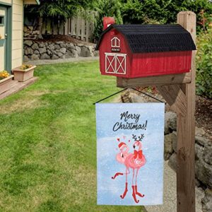 Mr.Tom Merry Christmas Flamingo Garden Flag Double Sided Winter Outdoor Garden Yard Banner Decoration Size 12.5"X18"