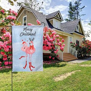 Mr.Tom Merry Christmas Flamingo Garden Flag Double Sided Winter Outdoor Garden Yard Banner Decoration Size 12.5"X18"