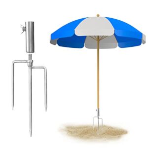 portable patio umbrella steel stand, umbrella stand base parasol spike base lawn spike for parasol 11.8” heavy duty ground insert parasol holder base with 3 forks for beach garden park lawn yard