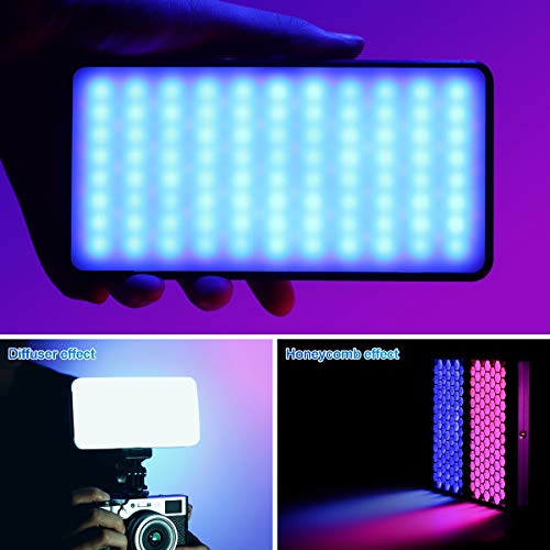 VIJIM VL196 RGB LED Video Light with Adjustable Stand,Dimmable 2500K-9000K Full Color 20 Lighting Effect Modes Camera LED Lights, Portable Photography Lighting with Softbox and Honeycomb Frame