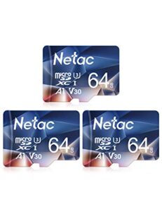 netac 64gb 3 pack micro sd card ultra micro sdxc tf memory card extend capacity up to 100mb/s, 667x, u3, c10, v30, a1, fat32, high speed tf card for switch/dash cam/camera/smartphone