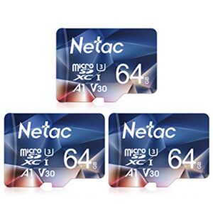 Netac 64GB 3 Pack Micro SD Card Ultra Micro SDXC TF Memory Card Extend Capacity Up to 100MB/s, 667X, U3, C10, V30, A1, FAT32, High Speed TF Card for Switch/Dash cam/Camera/Smartphone
