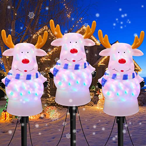Angela&Alex Christmas Lights with Stake, 3 Packs Light up Led Reindeer Pathway Lights Watertight Christmas Light Decor for Christmas Outdoor Garden Lawn Decorations